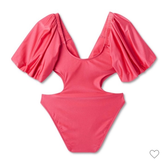 Women's Metallic Puff Sleeve Cut Out Medium Coverage One Piece Swimsuit - Fe Noe - Picture 2 of 5